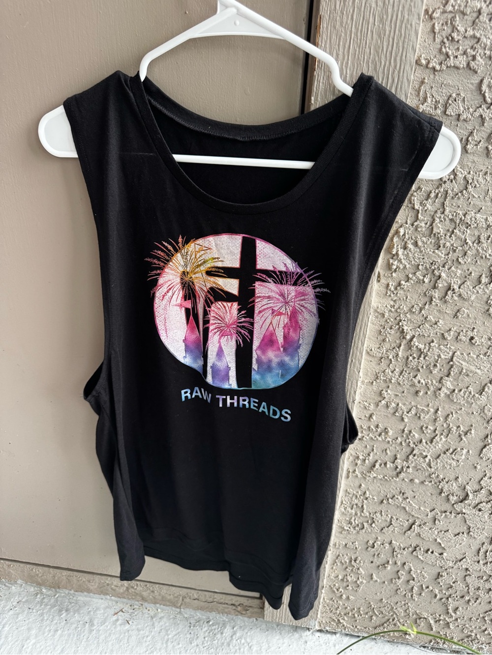 RAW THREADS Black Graphic Muscle Tank with castle